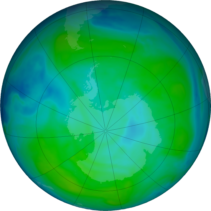 Antarctic ozone map for 07 January 2019